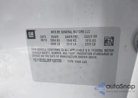 2014 Chevrolet Malibu 2Lt из США, поврежденный, VIN 1G11E5SL2EF120700